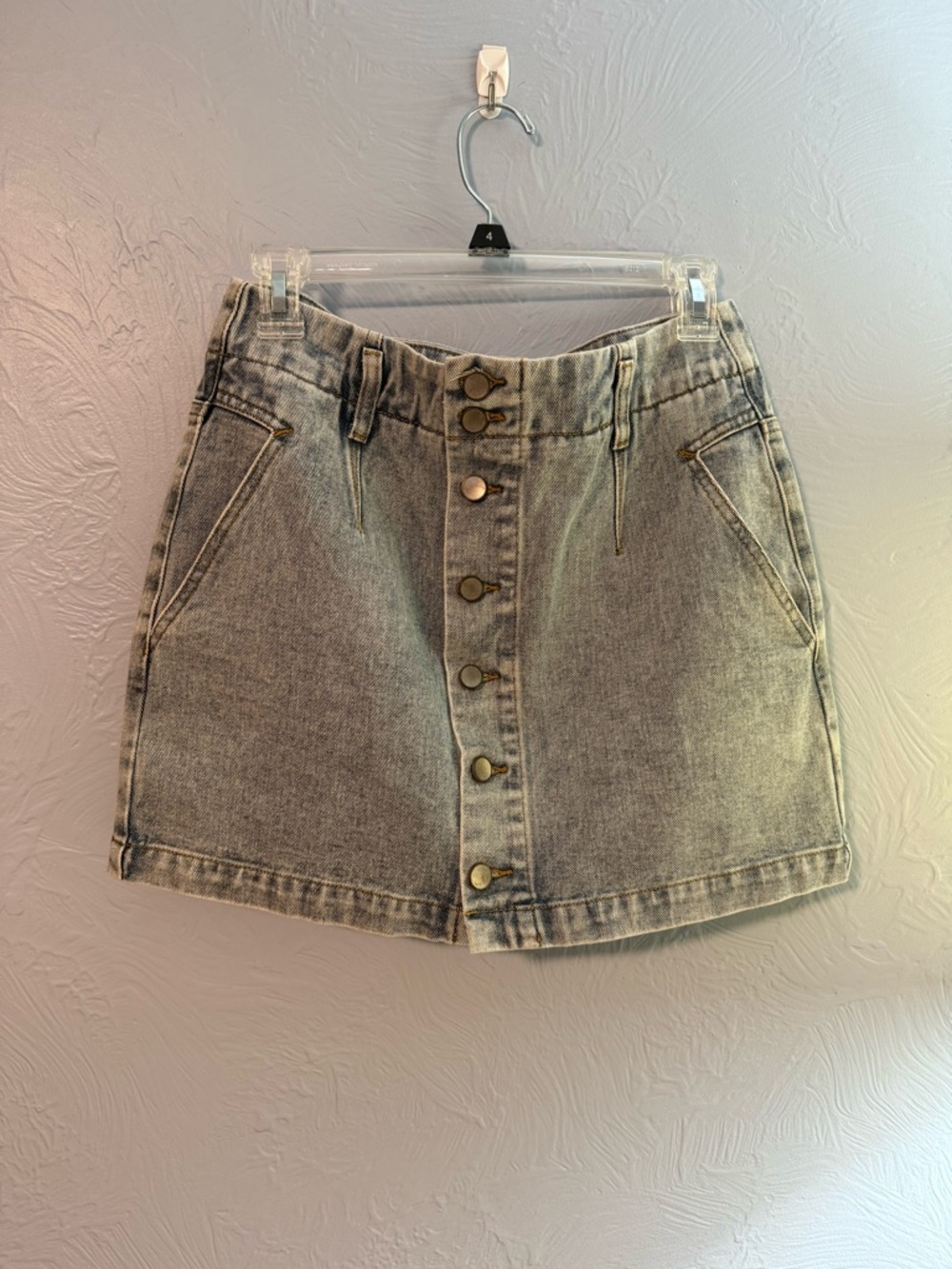 Button-Front Washed Denim Mini Skirt